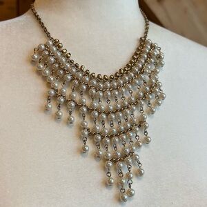 Pearl Statement Necklace Gold Tone Faux Pearls Cream Gold 17.5" 2.5" extension